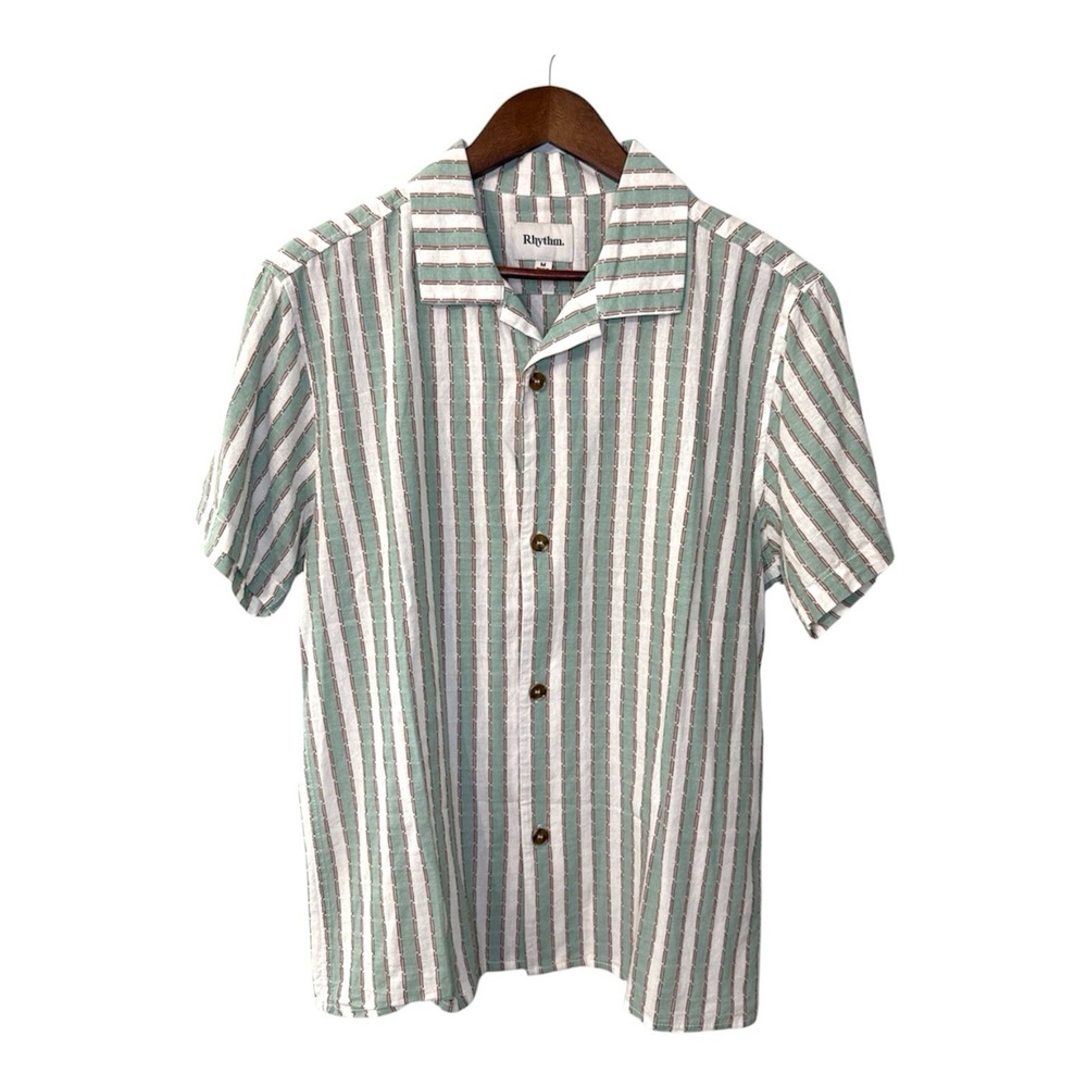 Rhythm Vacation stripe short sleeve shirt men's medium cotton coastal Huckberry